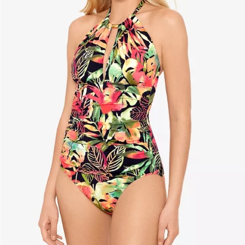 New Ralph Lauren High-Neck Tummy-Control One-Piece Swimsuit Floral Boho